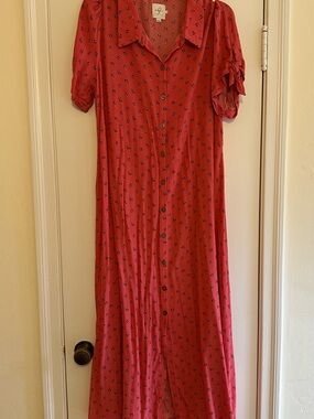 Hatch Coral Pink Floral Button-Front Maxi Maternity Dress